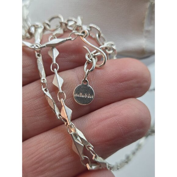 Stella & Dot Triple Layer Silver Necklace With Mother Of Pearl Pendants - Picture 4 of 4